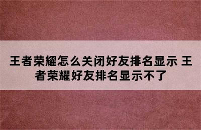 王者荣耀怎么关闭好友排名显示 王者荣耀好友排名显示不了